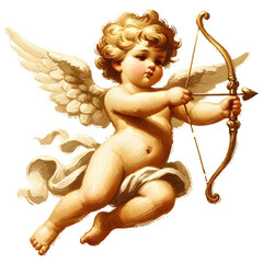 A classical-style cherub with golden curls, holding a bow and arrow, symbolizing love, romance, and divine innocence.