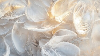 Close-Up of Frosted Ice Patterns on Leaves