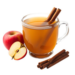 Hot Apple Cider in a Glass Mug with Cinnamon Sticks Isolated on Transparent Background