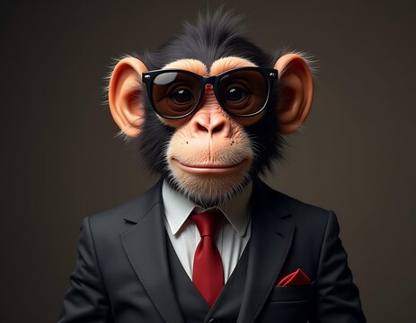 Chimp in Suit Sunglasses 3d Art Print