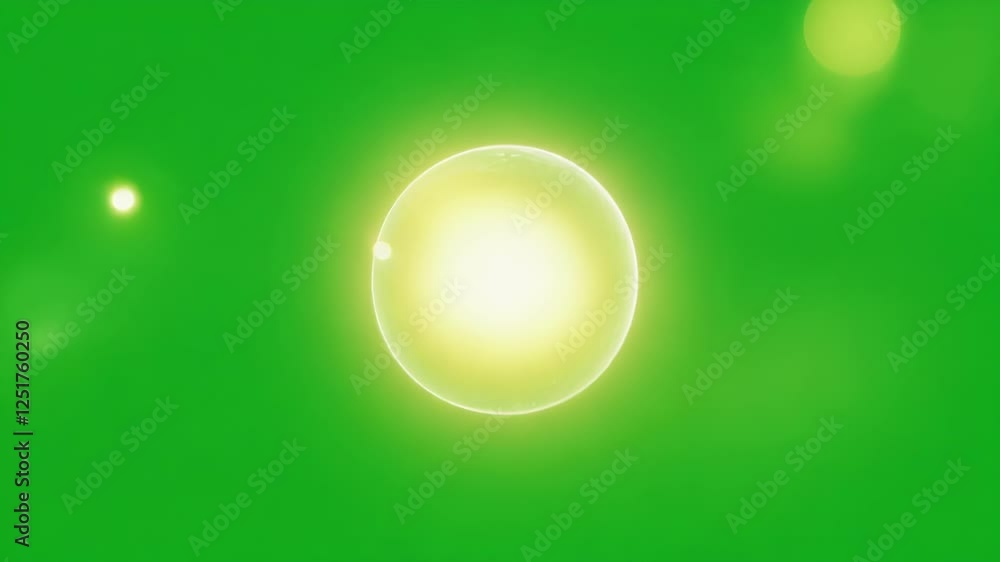 Poster glowing orbs of light ter in various directions creating a sense of movement and energy. green scree