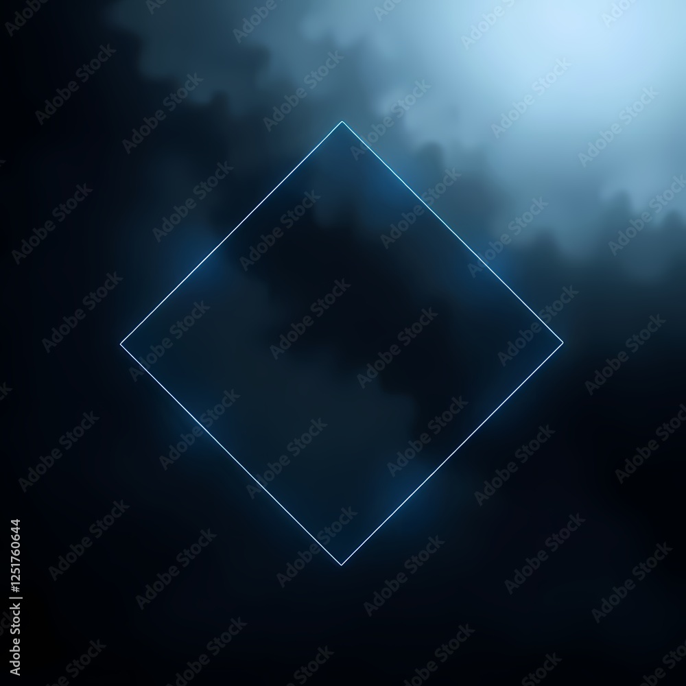 Poster abstract diamond shape illuminated against a dark background with foggy texture. generative ai