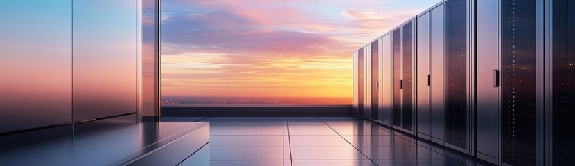 Sunset Server Room: A Serene Techscape at Dusk
