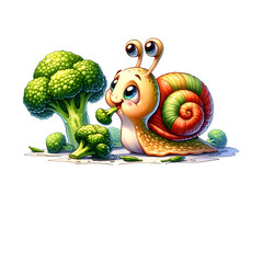 Snail Munching on Fresh Broccoli