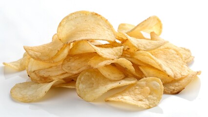Delicious potato chips, isolated on transparent white background, clipping path