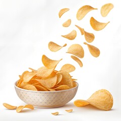 Delicious potato chips, isolated on transparent white background, clipping path