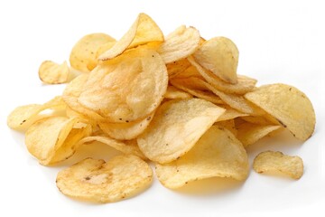 Delicious potato chips, isolated on transparent white background, clipping path