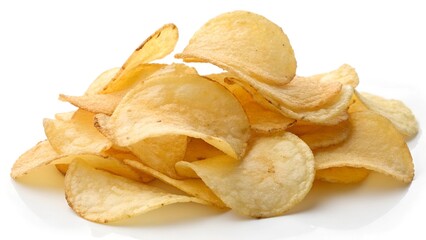 Delicious potato chips, isolated on transparent white background, clipping path