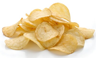 Delicious potato chips, isolated on transparent white background, clipping path
