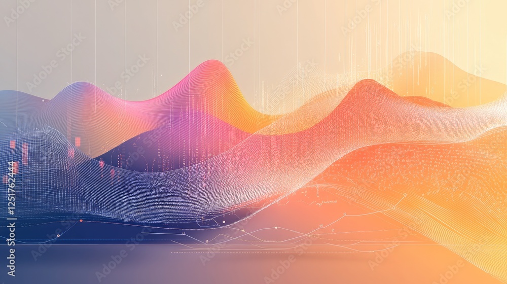 Aufkleber a dynamic line graph showing market trends with vibrant colors and data annotations, set against a s