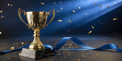 high-tech esports championship trophy in an arena filled with digital screens