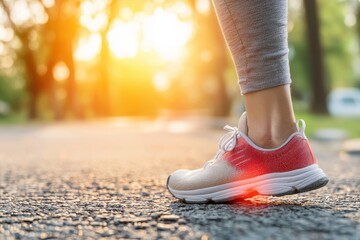 Managing plantar fasciitis pain while walking outdoor park health tips daylight close-up