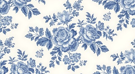 beautiful hand-drawn blue floral print on white fabric for home decor and fashion
