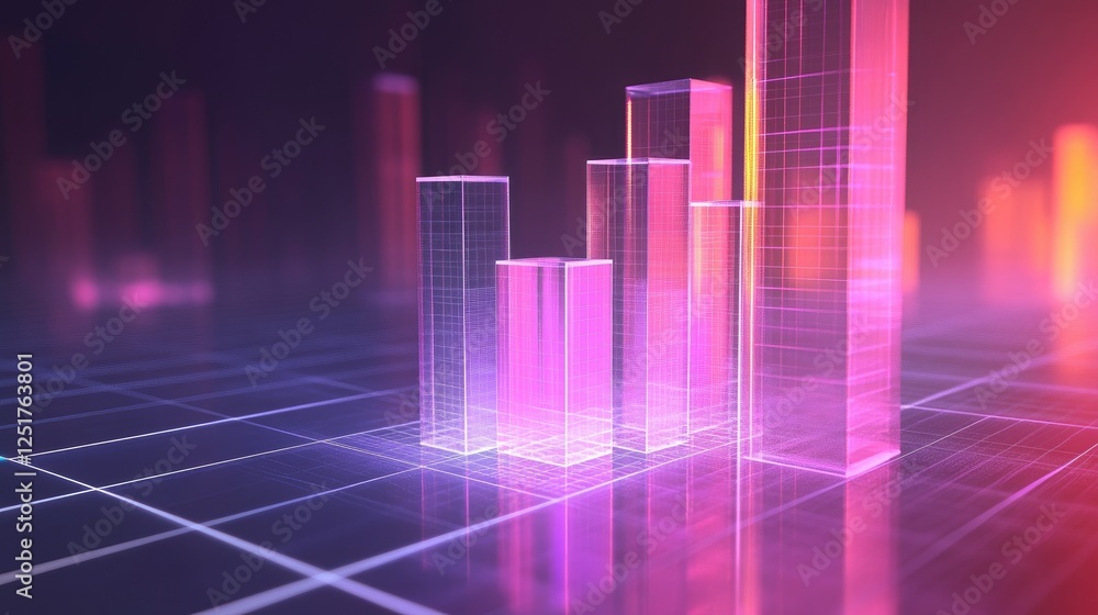 Aufkleber a futuristic d bar chart with glowing, transparent bars representing financial data, rising from a d