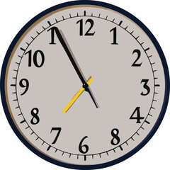 12 hours wall clock diplaying 6:55 time.eps