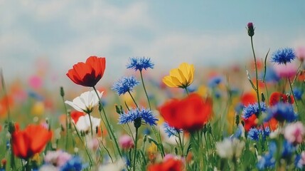 Obraz premium Vibrant spring blossom festival rural field nature photography sunny day close-up view colorful floral diversity