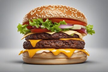 Delicious Meat Burger Loaded with Tasty Toppings. Juicy Meat Burger on a Perfectly Toasted Bread. Generative AI