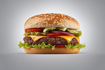 Delicious Meat Burger Loaded with Tasty Toppings. Juicy Meat Burger on a Perfectly Toasted Bread. Generative AI