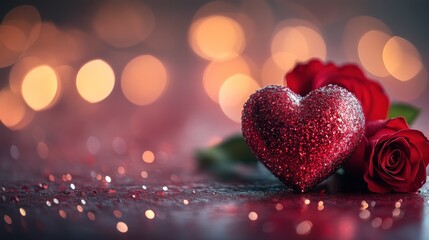 Red heart, roses, bokeh, romance, Valentine's