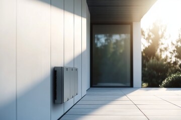 Modern Home Exterior with Wall-Mounted Energy System