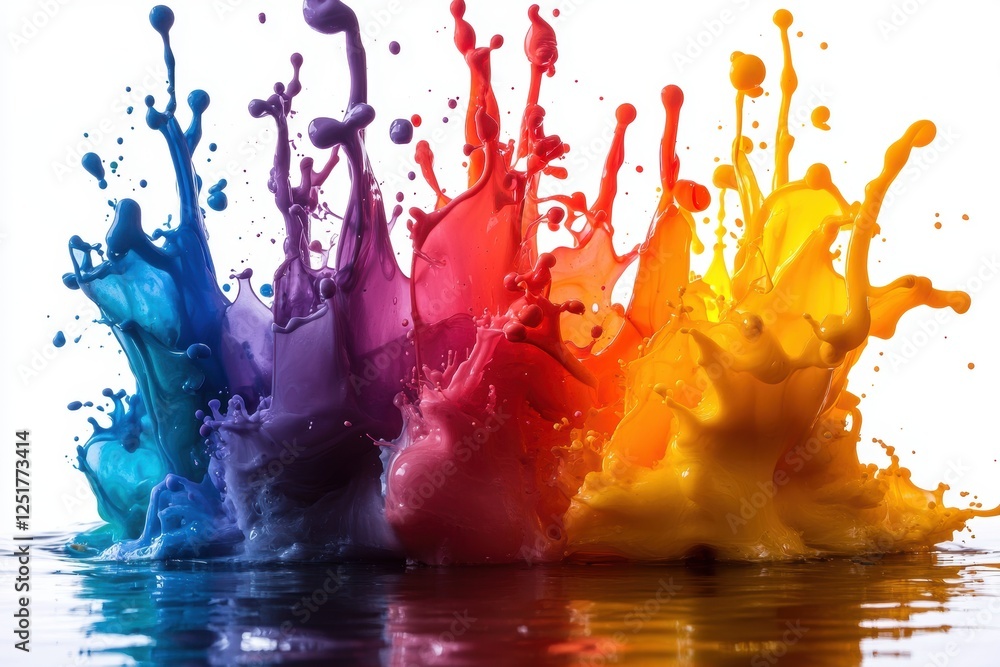 Poster a vibrant splash of colored liquid creating an artistic visual effect.