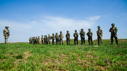 Modern Russian soldiers during training at the training ground