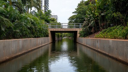 Fototapeta premium Exploring tranquil waterway urban park photography lush environment serene viewpoint nature's beauty in cityscape