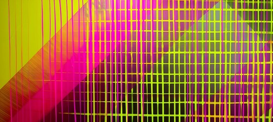 Vibrant Neon Pink and Green Diagonal Stripes Background with a Futuristic and Abstract Geometric Design