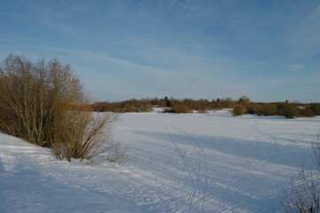 ski track on an ice-bound river