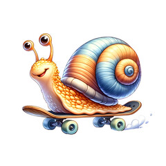 Snail Riding a Skateboard Illustration