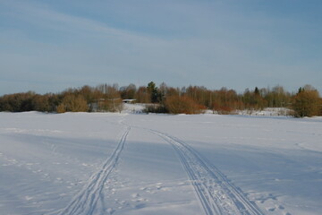 ski track on an ice-bound river