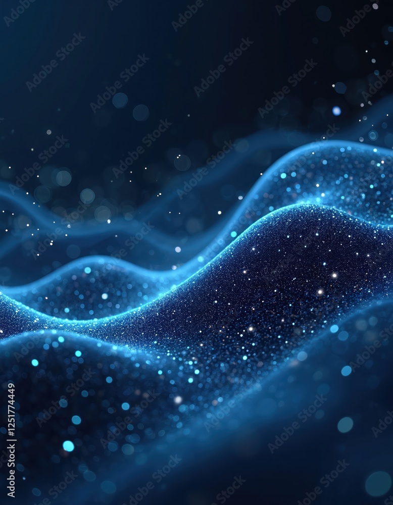 Aufkleber Abstract blue waving background design digital innovation, futuristic motion. Particles flow in dynamic pattern with tech connectivity representing network, electronic connection graphic abstract.