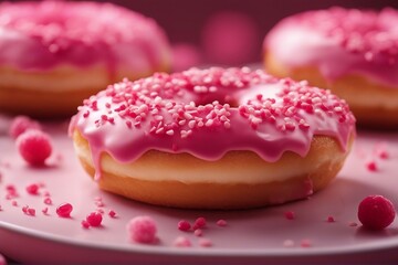 Elegant Pink Glazed Donuts Topped with Colorful Sprinkles. Generative AI