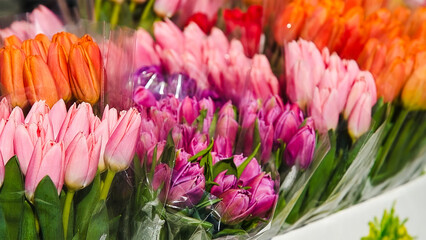 Tulip flowers for sale at a flower market
