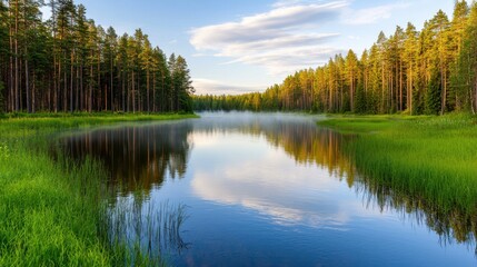 Obraz premium Serene reflection of forested landscape by tranquil lake nature photography outdoor environment scenic viewpoint peaceful concept
