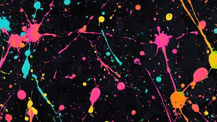 Colorful Splatter Art on Black Canvas with Bold Neon Paints