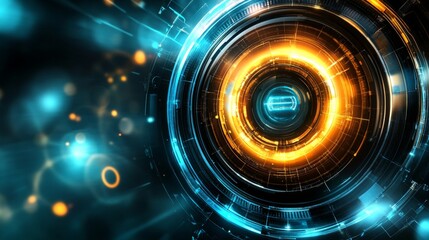 Obraz premium Futuristic digital design featuring glowing blue and orange circular patterns, creating sleek and modern aesthetic