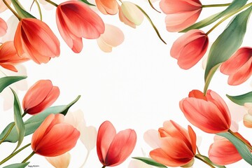 Softly blended watercolor tulips frame the word Happy, creating a vibrant and joyful backdrop ideal for celebrations and warm wishes
