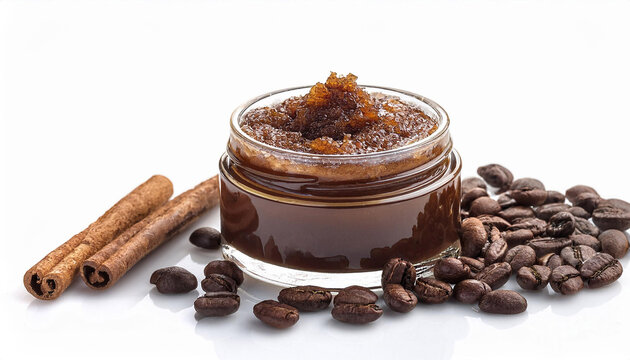 home made espresso scrub and beans isolated on white background