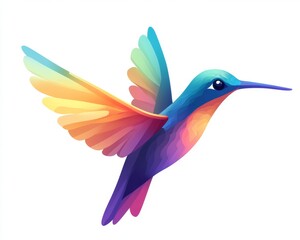 Fototapeta premium Vibrant watercolor hummingbird with colorful wings in flight, showcasing beauty and grace