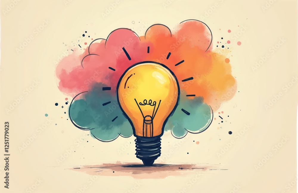 Aufkleber charming lightbulb icon with colorful thought cloud imaginative brainstorming. light bulb represents