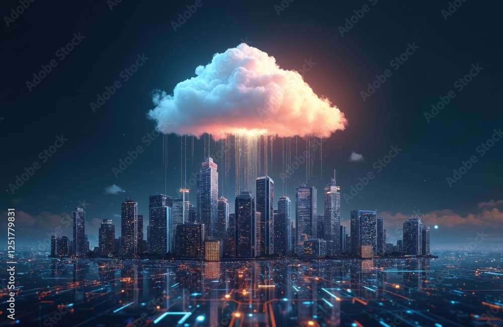 Aufkleber cloud computing illustration for digital storage, data transfer on internet. futuristic generative a