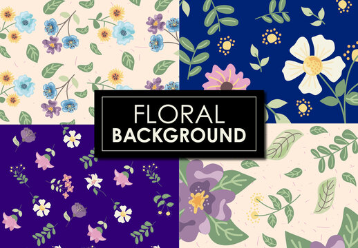 Beige and Navy Blue Floral Botanical Pattern Vintage Background