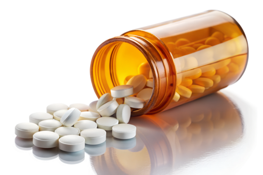 medicine bottle and pills