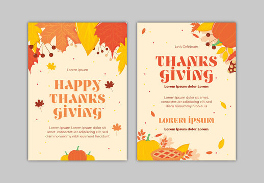 Thanksgiving Flyer Set Orange and Beige 