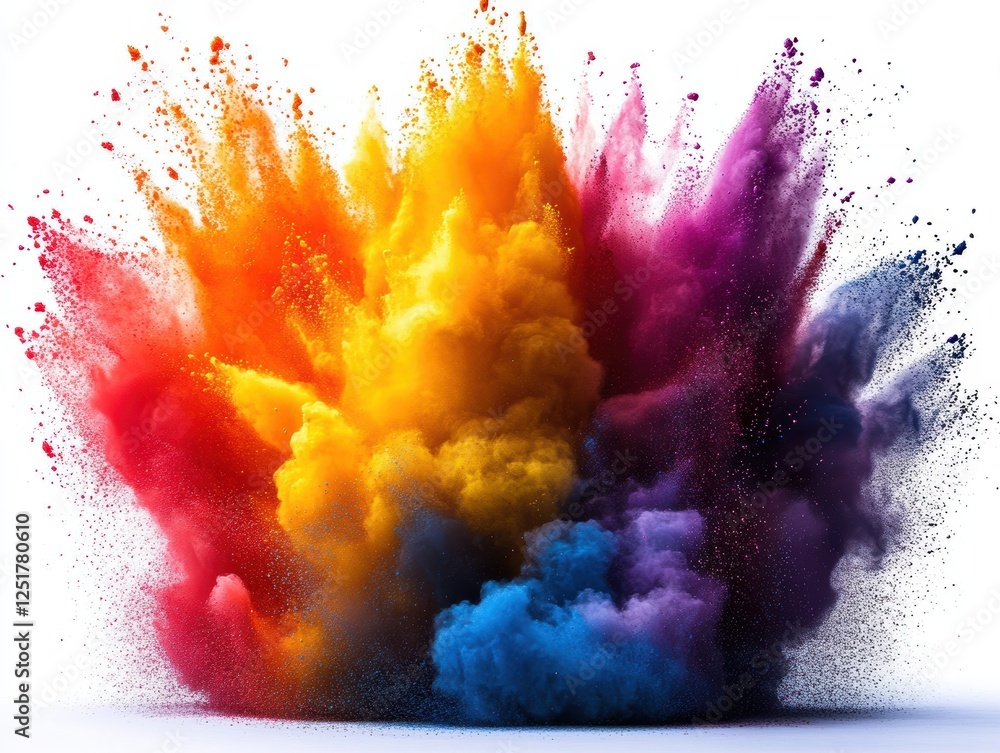 Poster a vibrant explosion of colorful powder creating a dynamic visual effect.