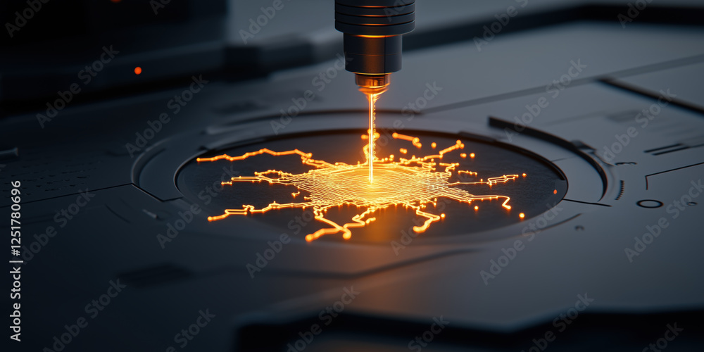 Poster futuristic laser creating intricate patterns on high tech surface