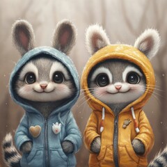 Fototapeta premium Cute Animal Characters in Colorful Hoodies with Charming Expressions