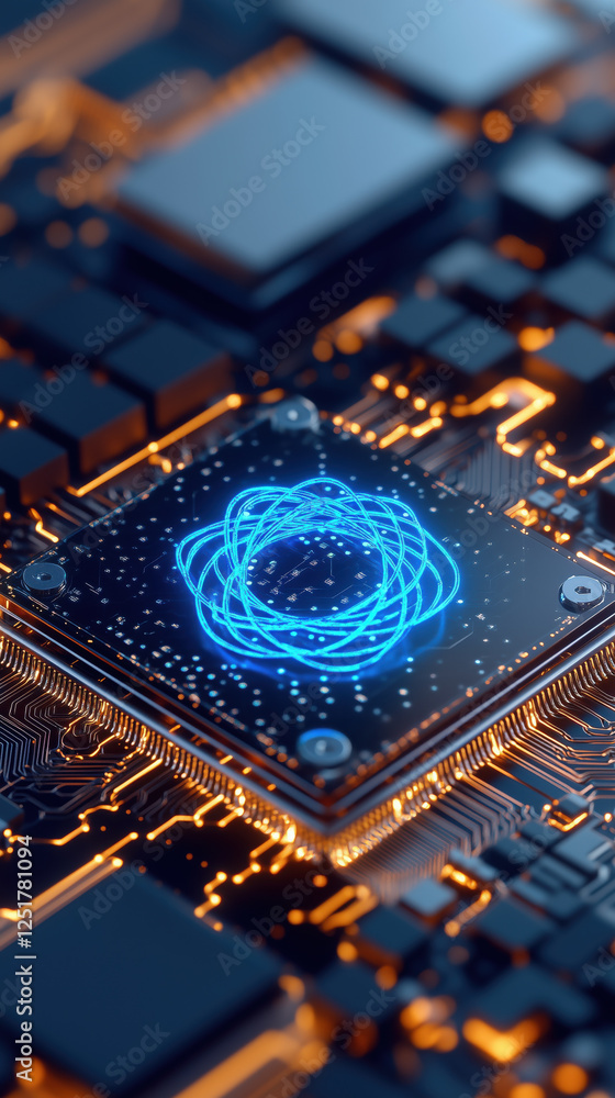 Poster highly detailed 3d render of circuit board with glowing elements