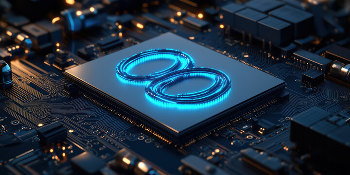highly detailed 3D render of quantum processor with glowing elements